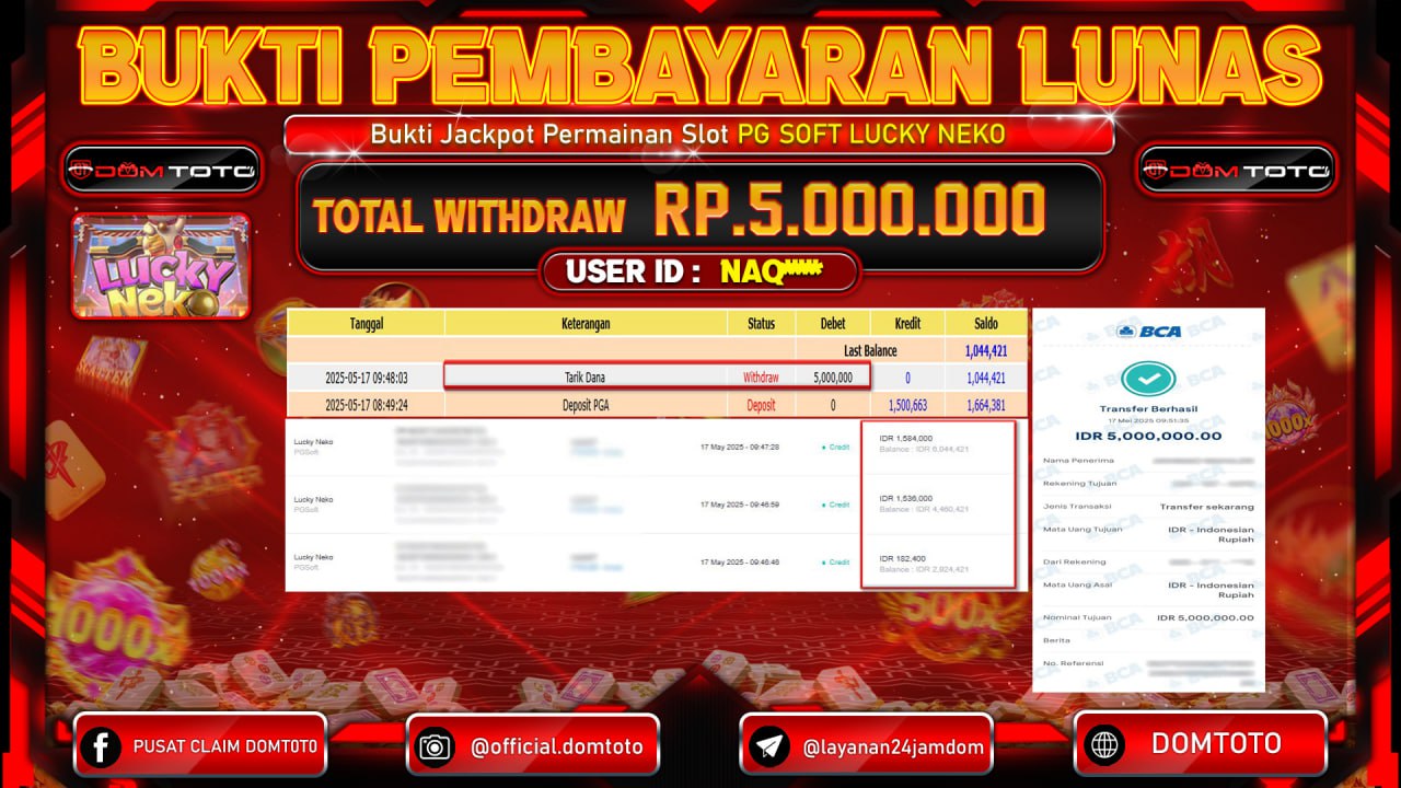 JACKPOT SLOT LUCKY NEKO 17 MEI 2025